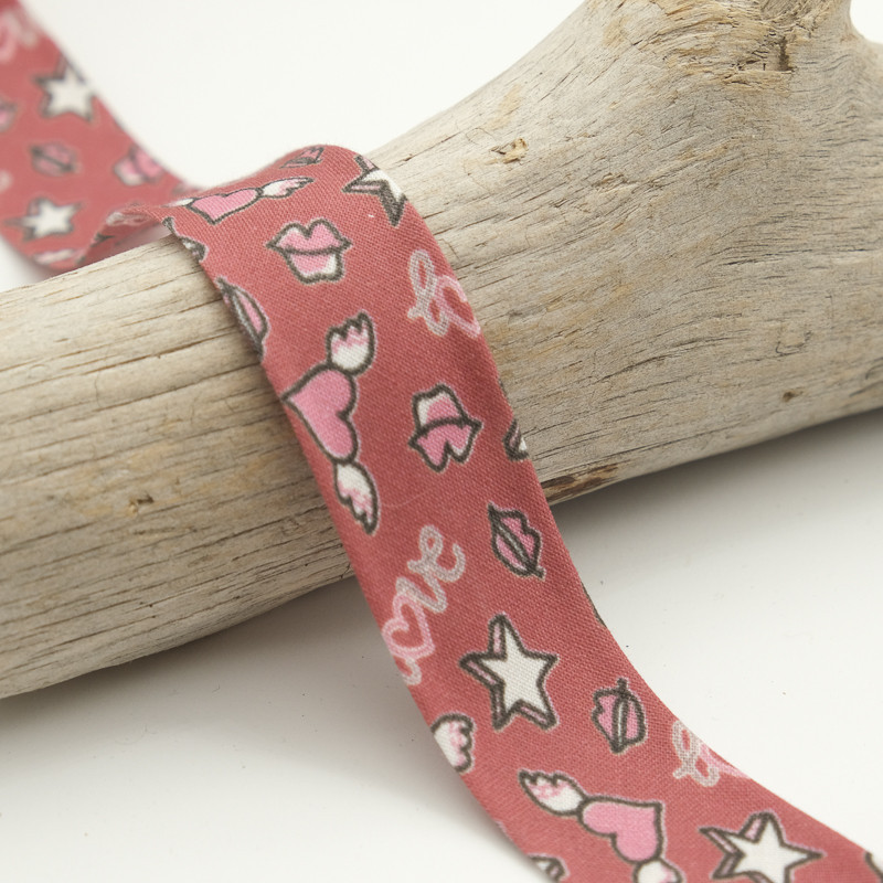 25MM Printed Bias Tape "Kiss Love Brick" - Maison Klem